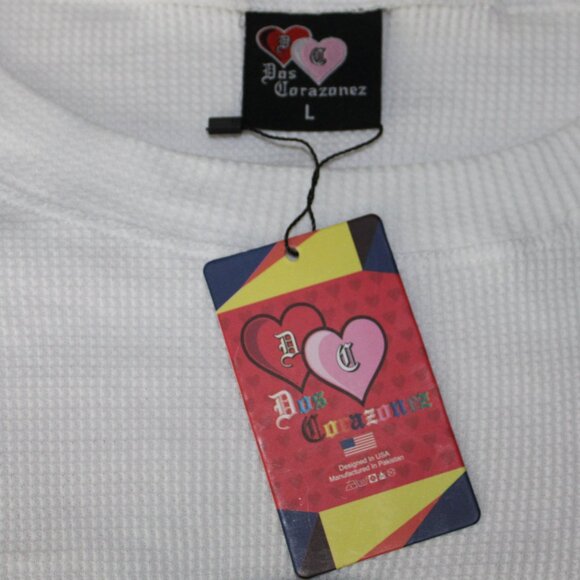 Dos Corazonez White Made From The Heart Waffle Knit Jersey Pullover, Size Large - Picture 7 of 7
